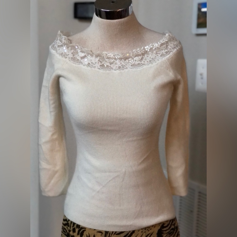 Bebe off shoulder lace trim sweater